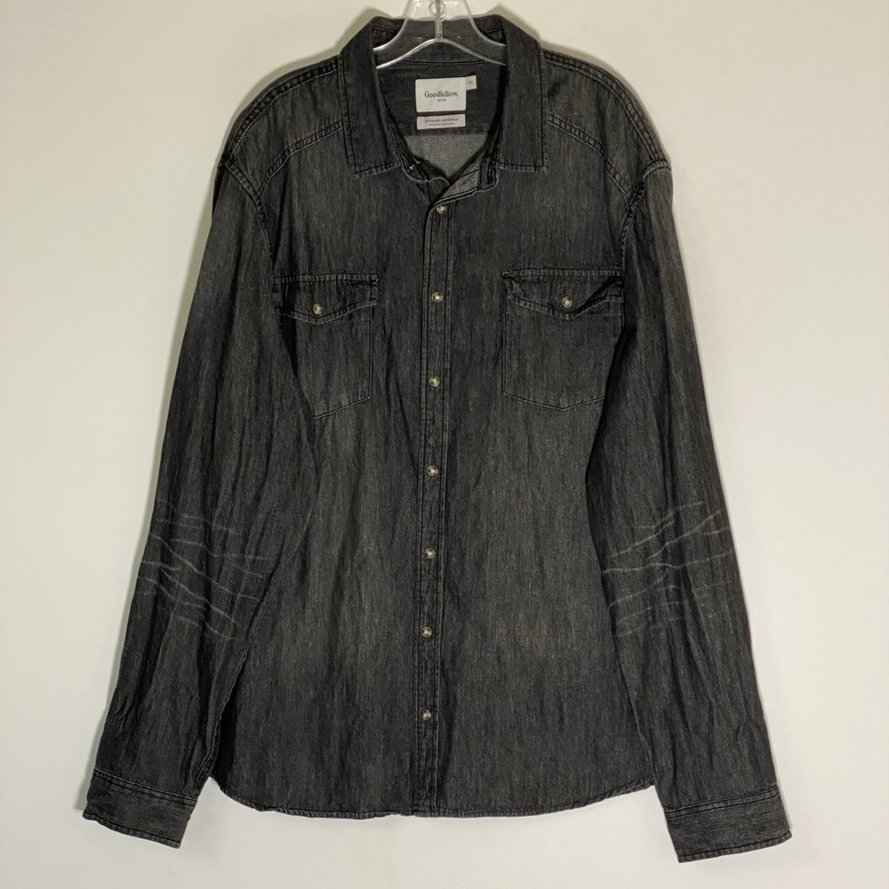 Goodfellow & Co Shirt Mens Black 2XL‎ Western Pearl Snap Pockets Country Rugged